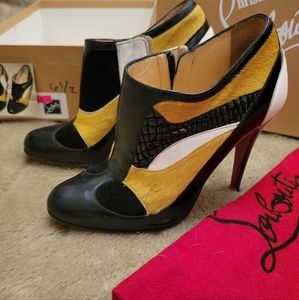 Christian Louboutin calfskin and pony hair patch booties